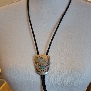 Southwestern-Style Bolo Tie - Maker's Mark "NM" - Multicolor Inlay